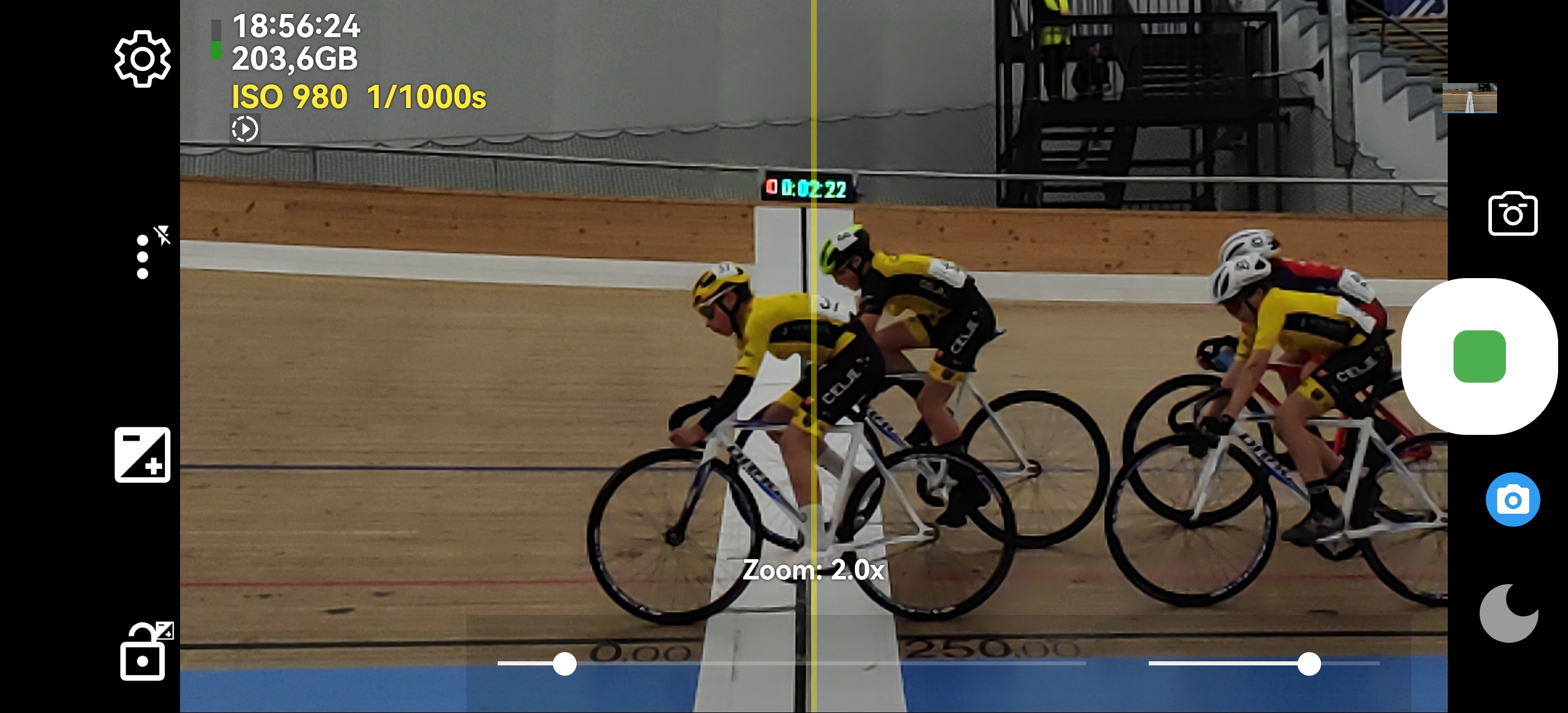 Race finish captured with vertical line overlay