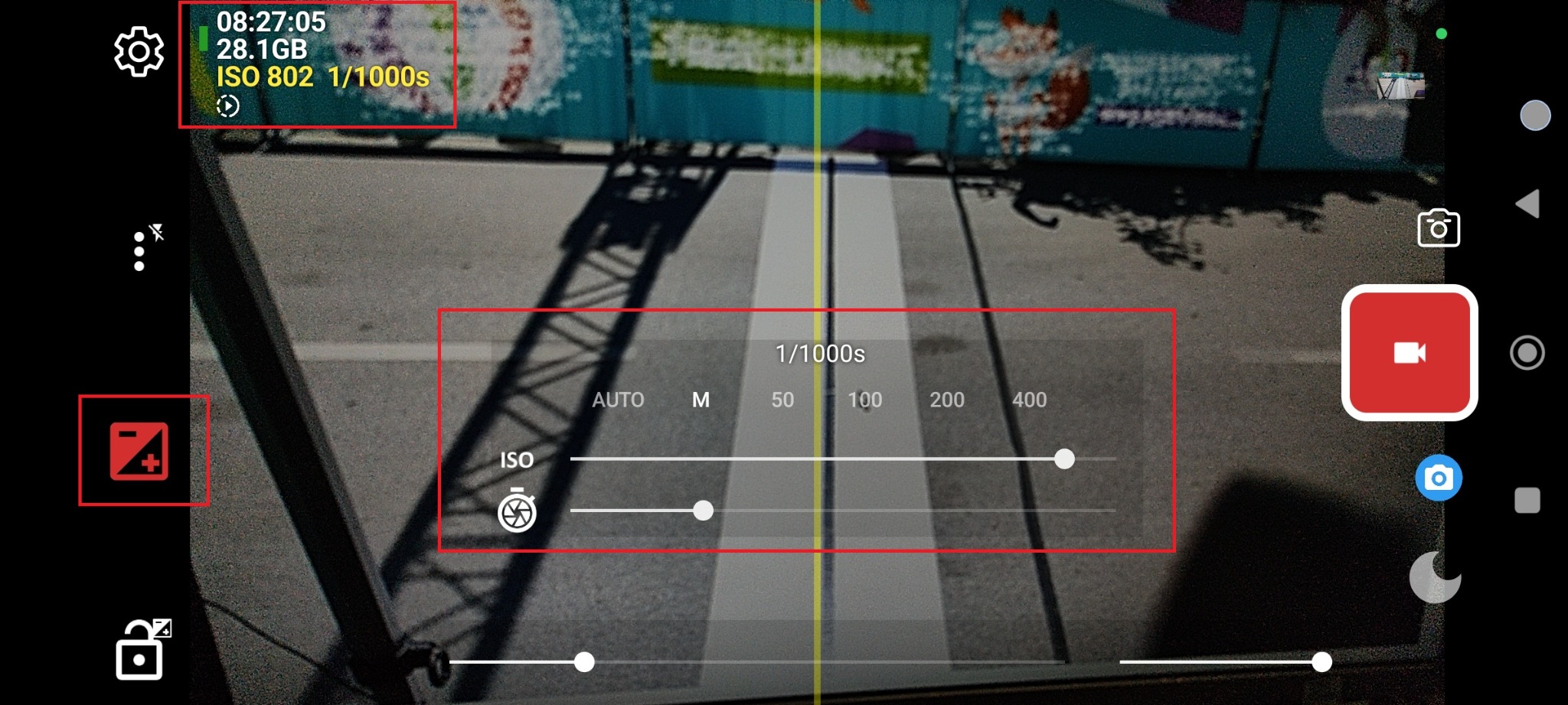 Shutter speed and ISO controls